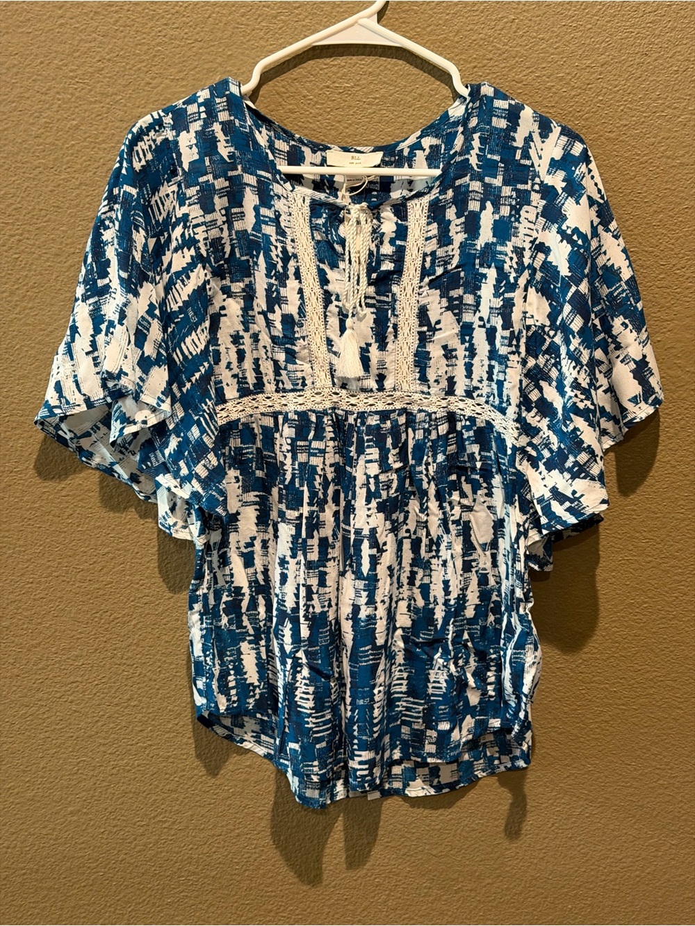 Blue & White Printed Tunic with Lace Trim